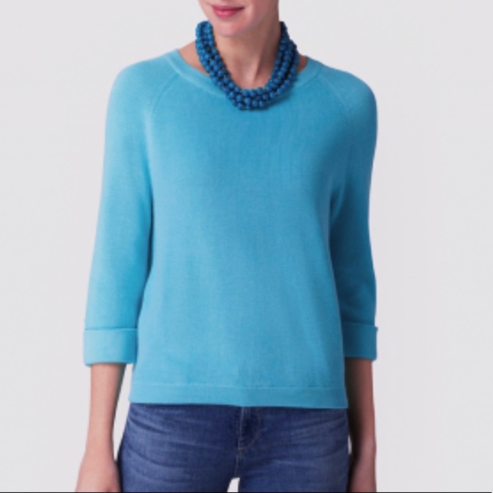 Talbots Teal Blue Linen Pullover Sweater NWT